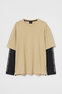 COOLMAX® Double-layer T-shirt - Beige/Black| H&M CN