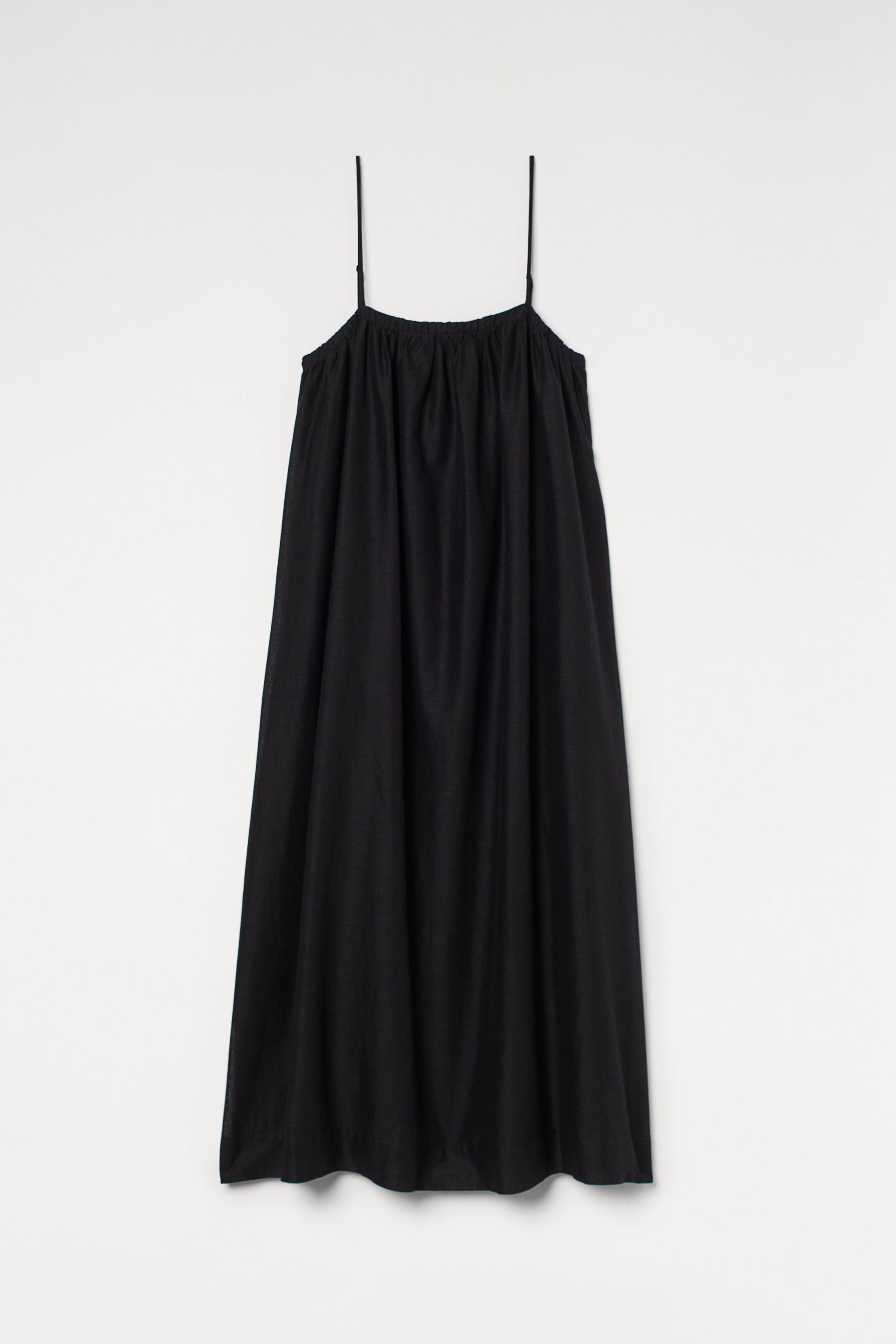 Voluminous linen-blend dress - Black| H&M CN