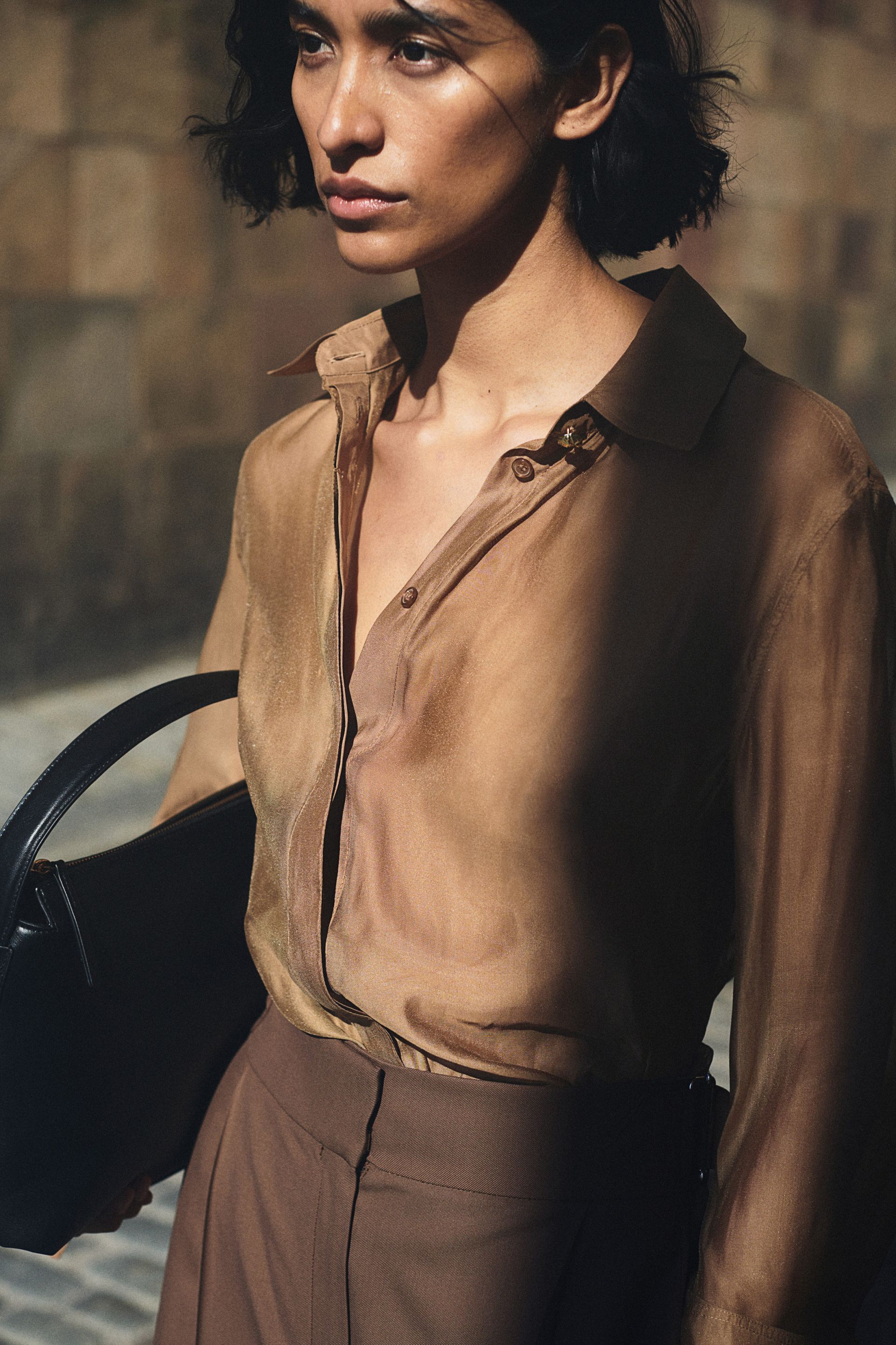 Sheer shirt - Light brown| H&M CN