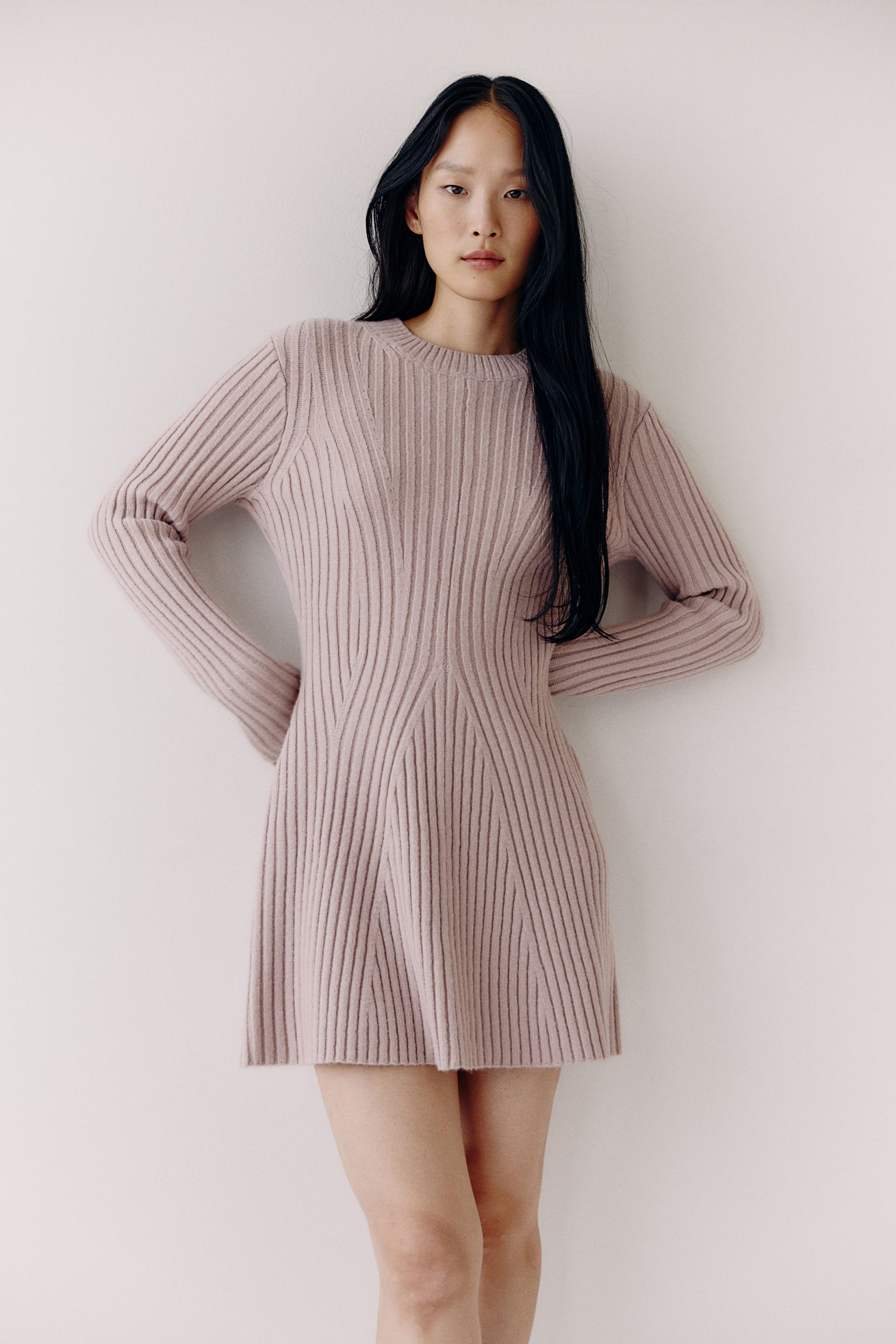 Rib-knit dress - Powder pink| H&M CN