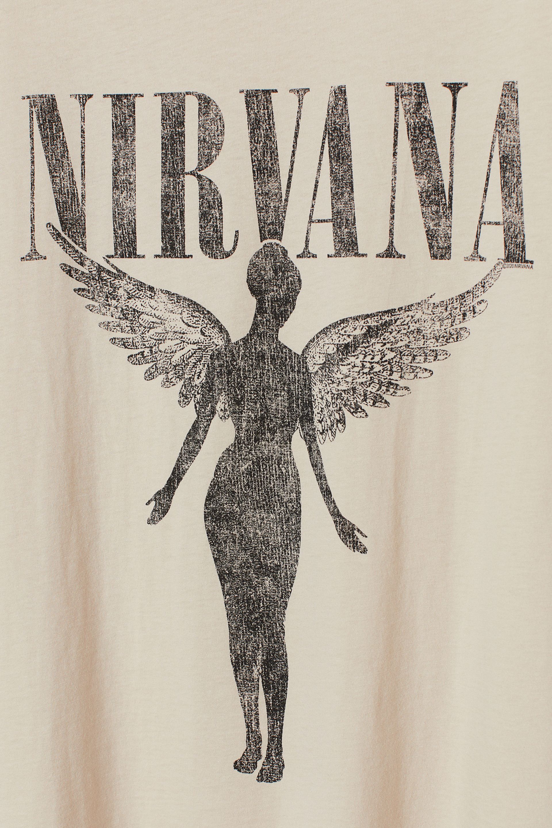 Oversized printed T-shirt - Light beige/Nirvana| H&M CN