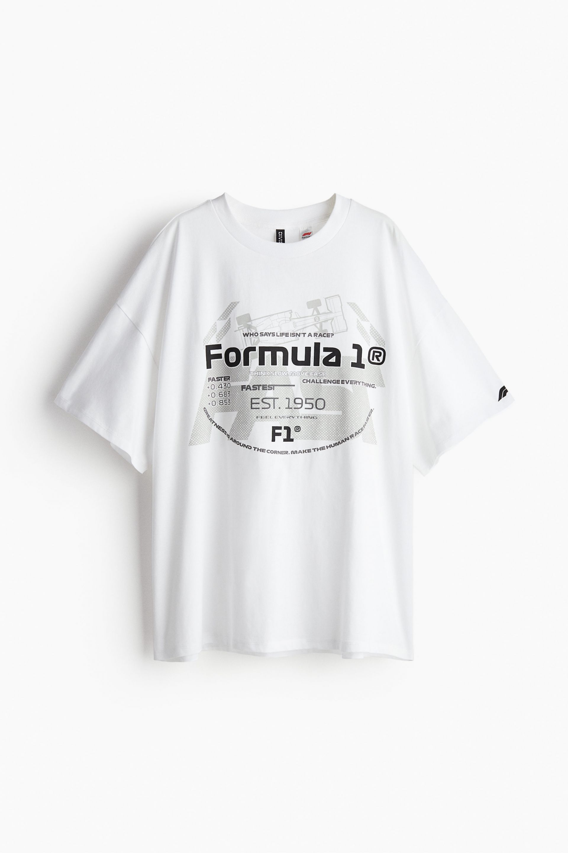 Oversized printed T-shirt - White/Formula 1| H&M CN