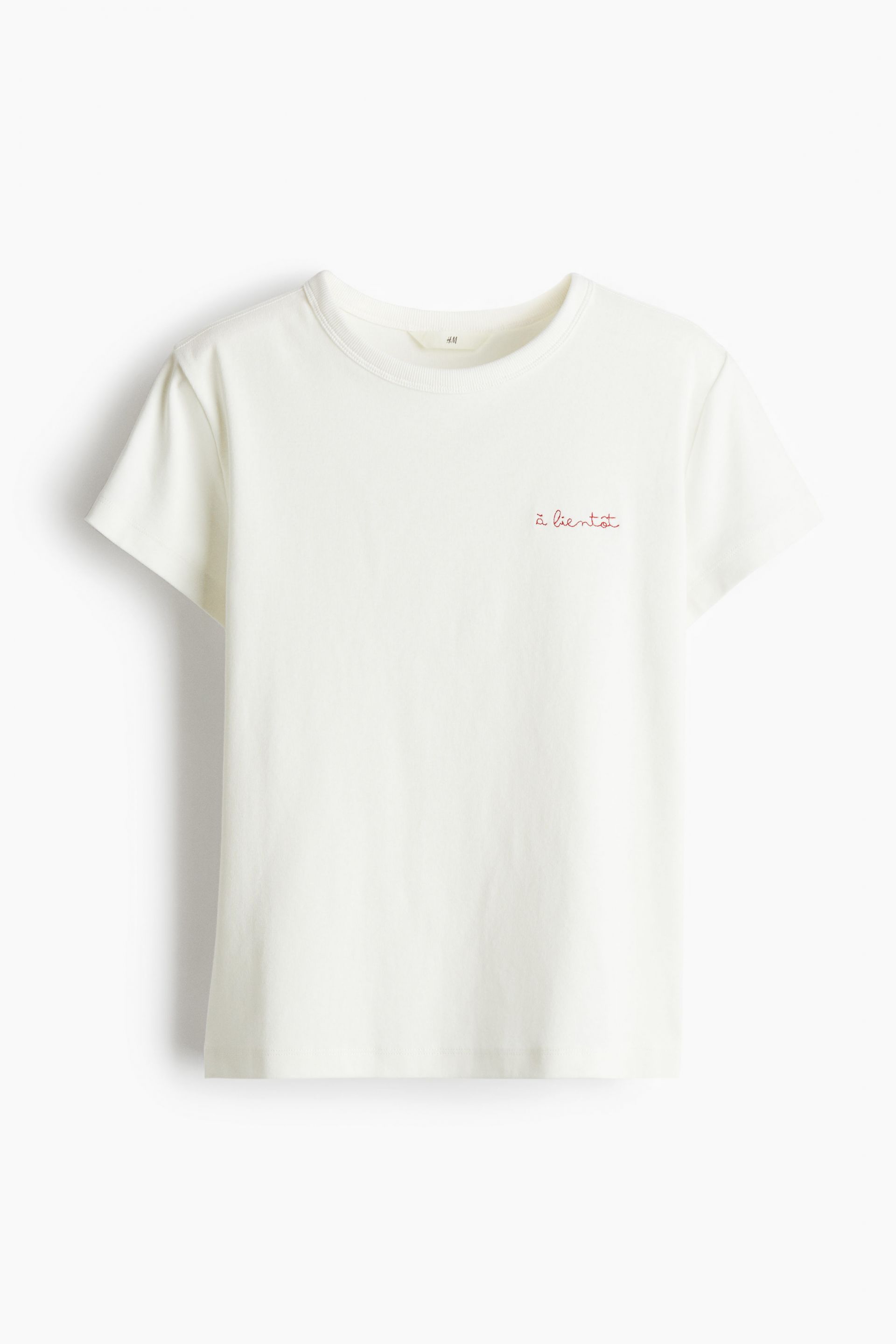 Fitted cotton T-shirt - White/À bientôt| H&M CN