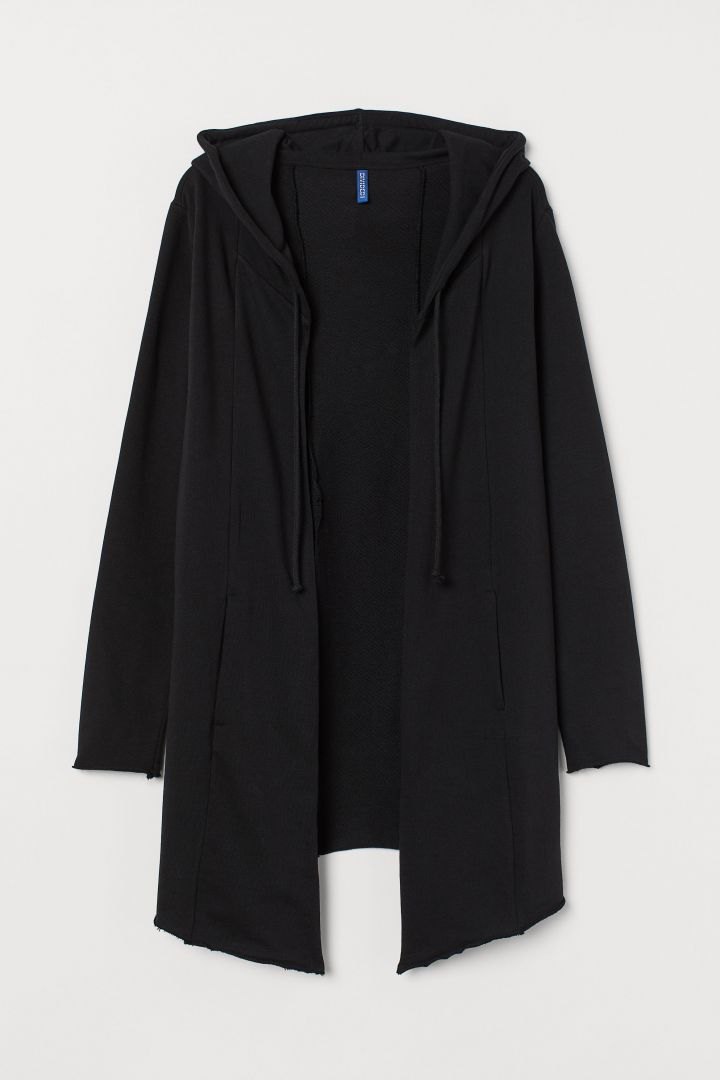 Long, hooded cardigan - Black| H☀M CN