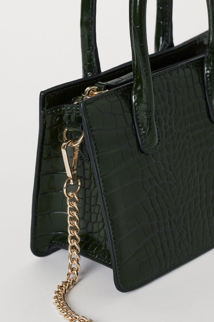 Mini handbag - Dark green/Crocodile-patterned| H&M CN