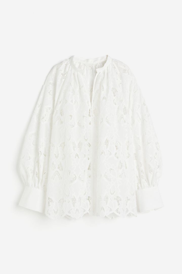 Broderie anglaise blouse - White| H&M CN