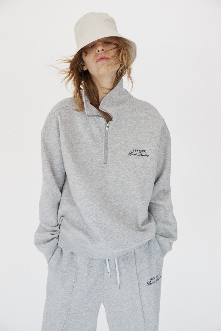 Zip-top sweatshirt - Light grey marl/New York| H&M CN