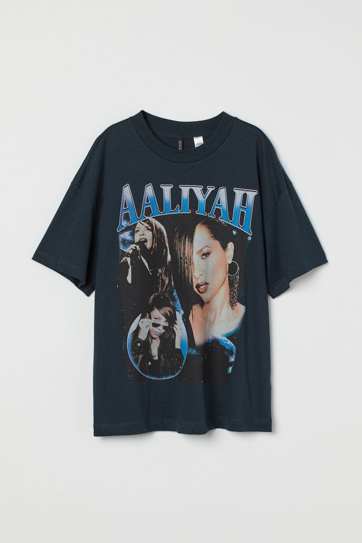 Printed T-shirt - Dark blue/Aaliyah| H\u0026M CN