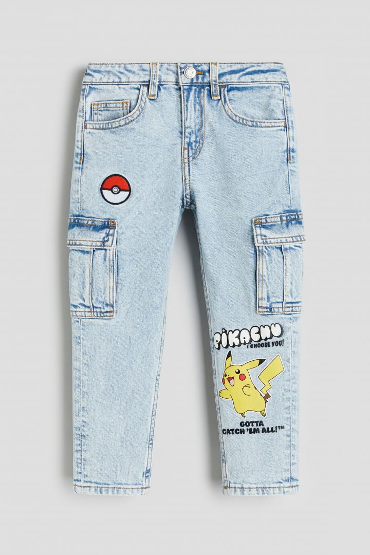Print-motif cargo jeans - Light denim blue/Pokémon| H&M CN