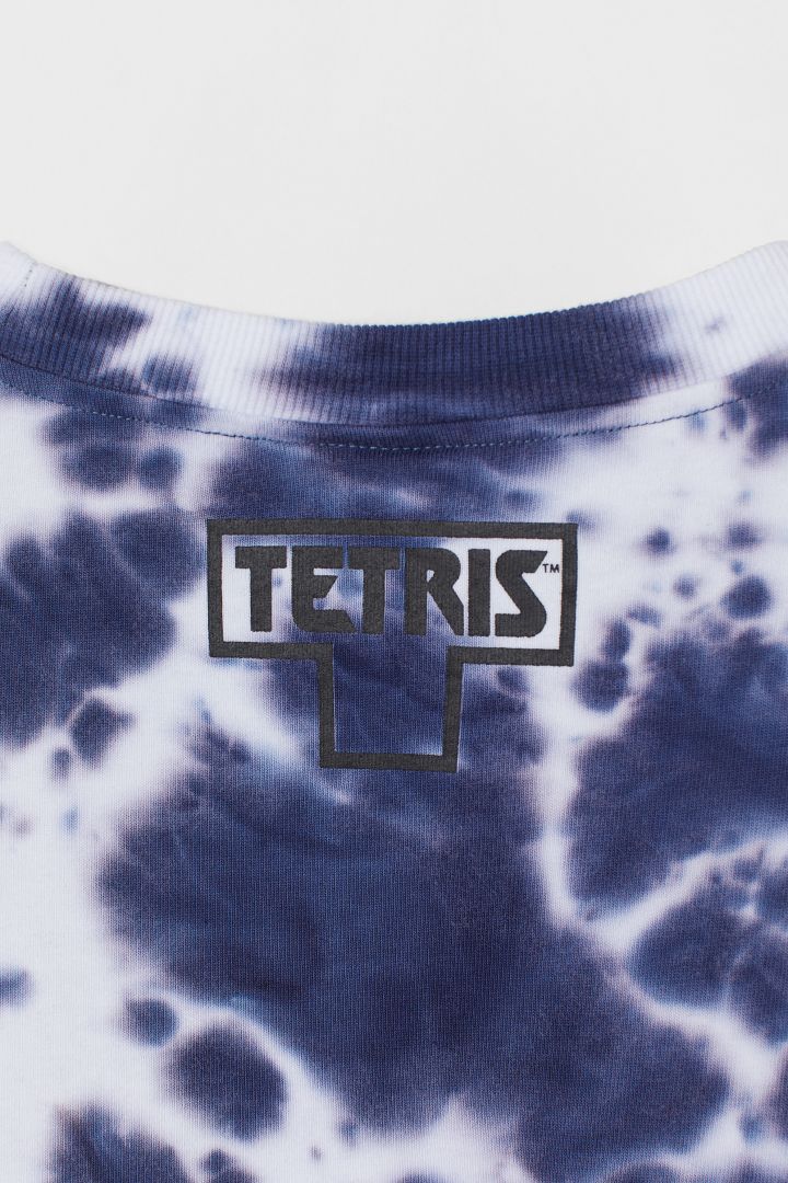 Oversized tie-dye jersey top - Dark blue/Tetris| H&M CN