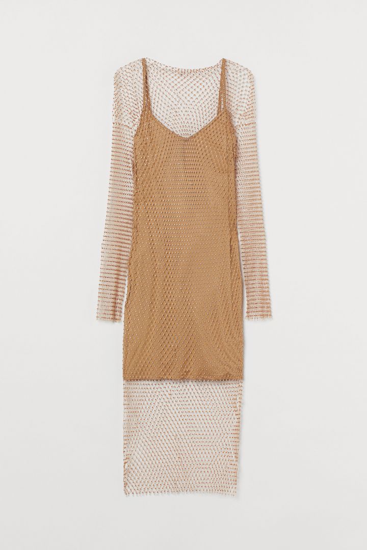 Rhinestone-detail mesh dress - Dark ...