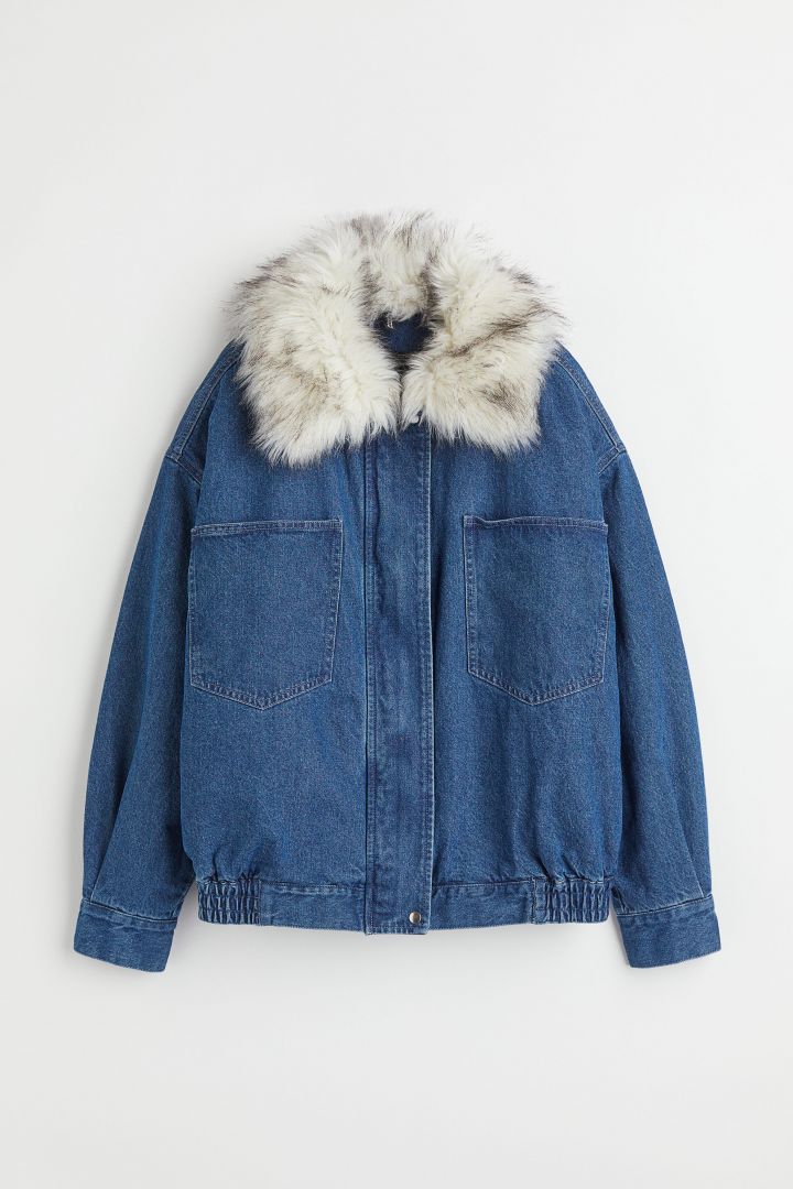 Denim jacket 2025 with fur h&m