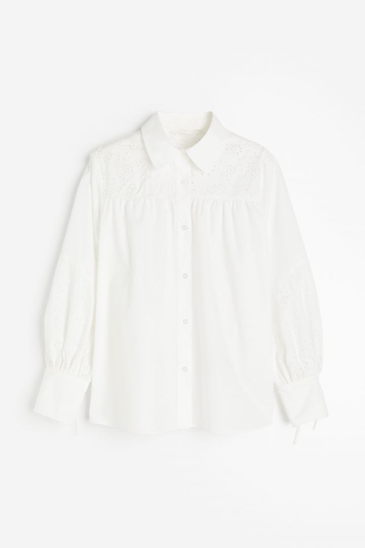 Embroidered cotton blouse - White| H&M CN