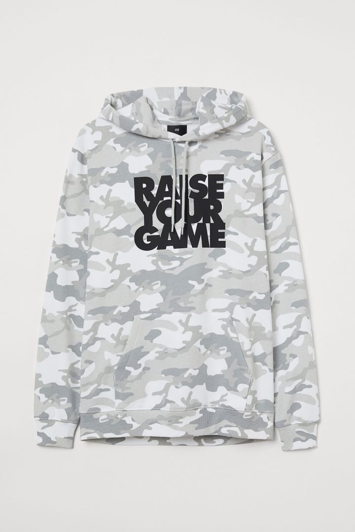 Printed hoodie - Grey/Raise Your Game| H&M CN