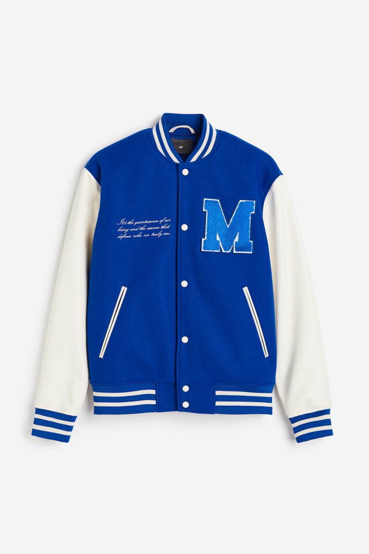 Bomber jacket blue and white best sale