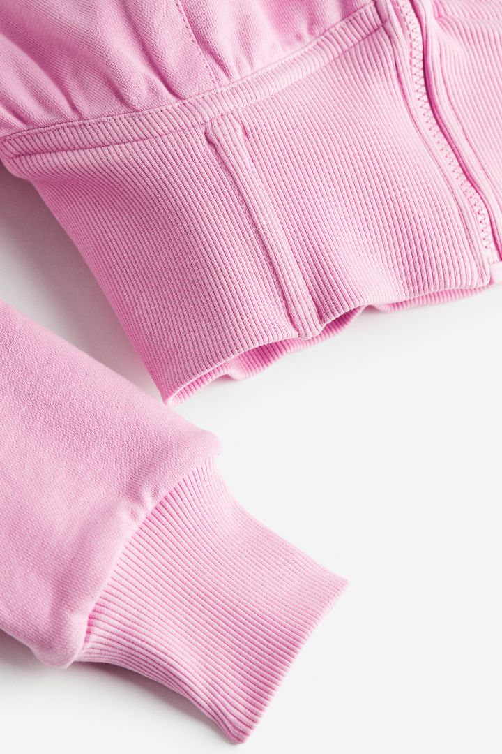 Cropped zip-through hoodie - Light pink| H&M CN