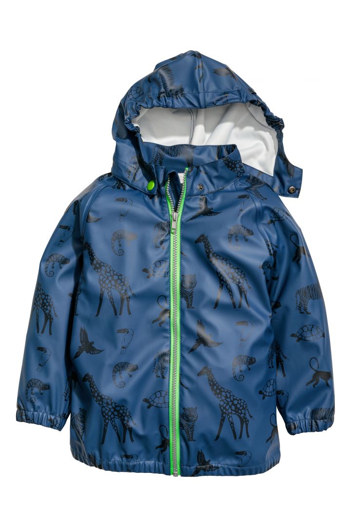 Hooded Rain Jacket Dark Blue Jungle Animals H M Cn