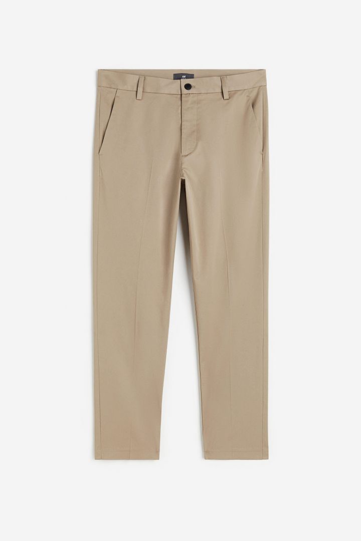 Khaki Stretch Chino Cropped Trousers | Premier Man