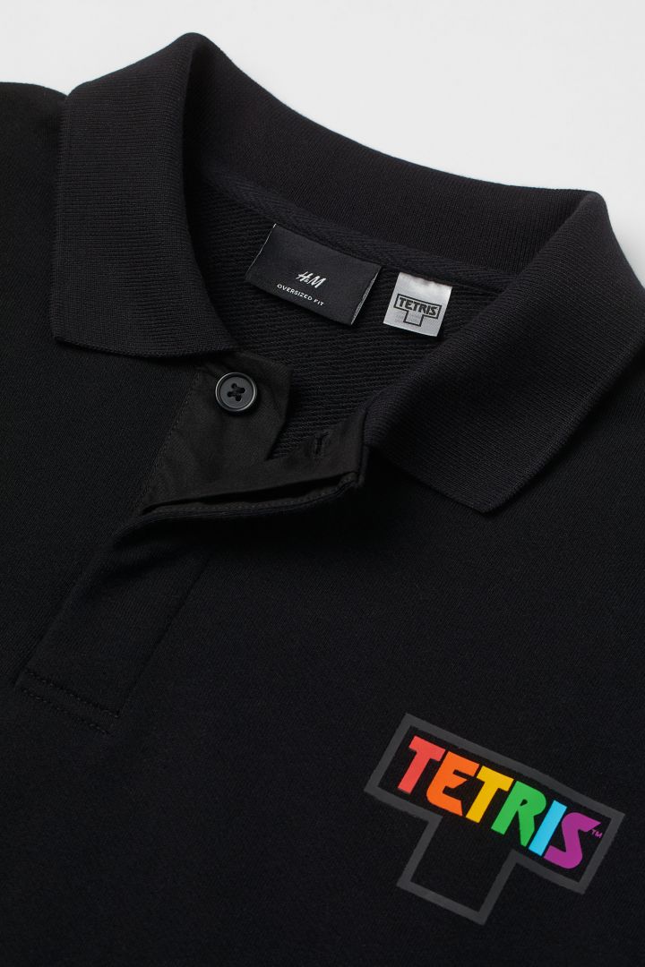 Oversized Fit polo shirt - Black/Tetris| H&M CN