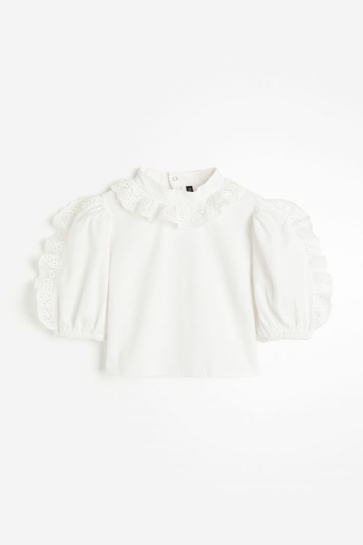 Broderie anglaise-detail cotton blouse - White| H&M CN