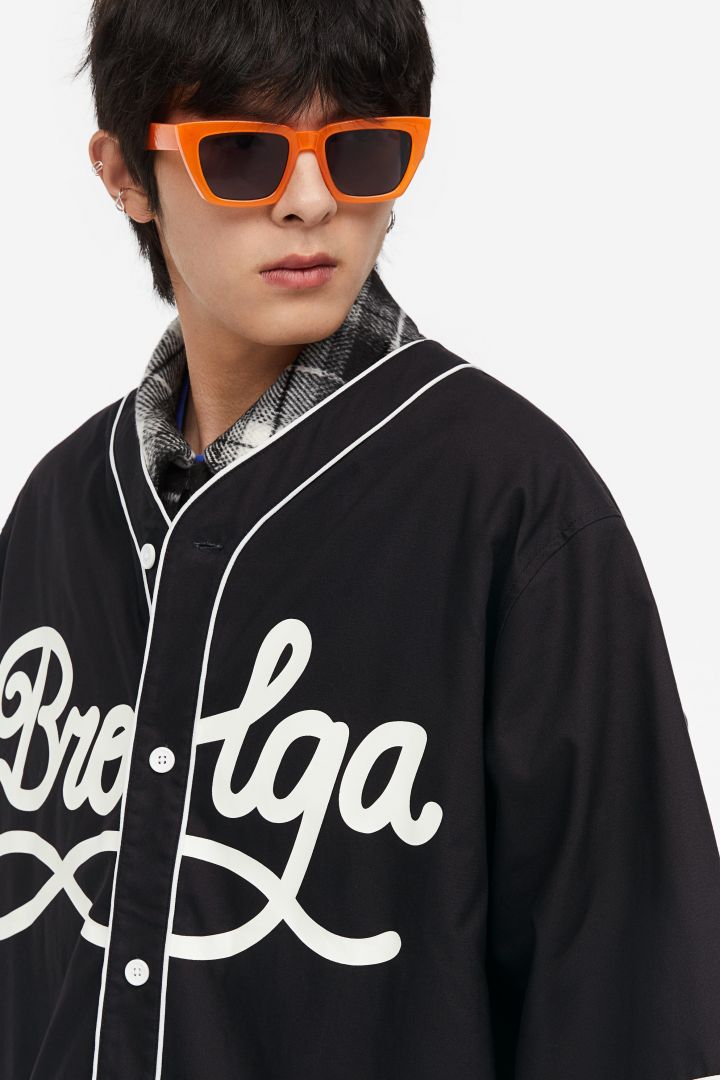 Printed baseball shirt - White/Brolga - Men