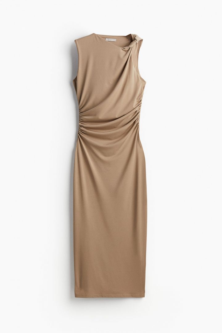 Gathered midi dress - Dark beige| H&M CN