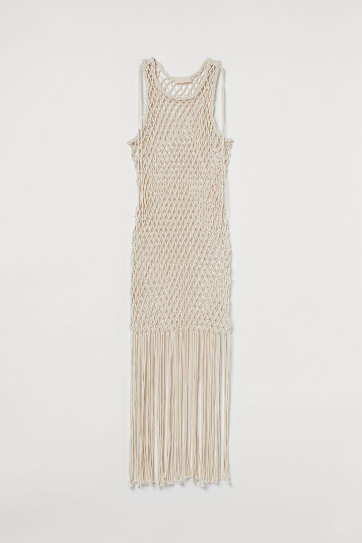 Fringed mesh dress - Light beige| H☀M CN
