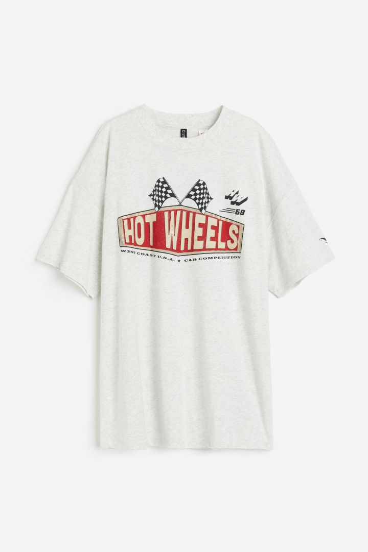 Oversized printed T-shirt - Light grey marl/Hot Wheels| H&M CN