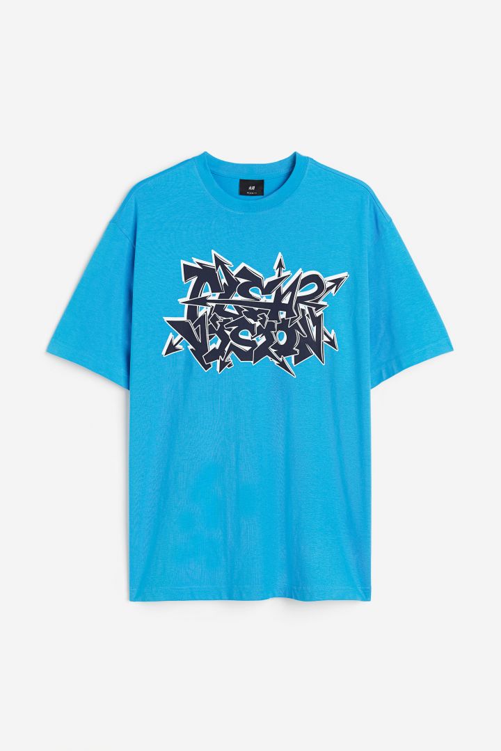 Loose Fit Printed T-shirt - Light blue/Clear Vision| H&M CN