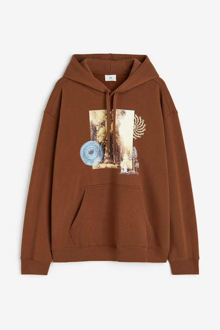 Loose Fit Printed hoodie - Brown/Trees| H&M CN