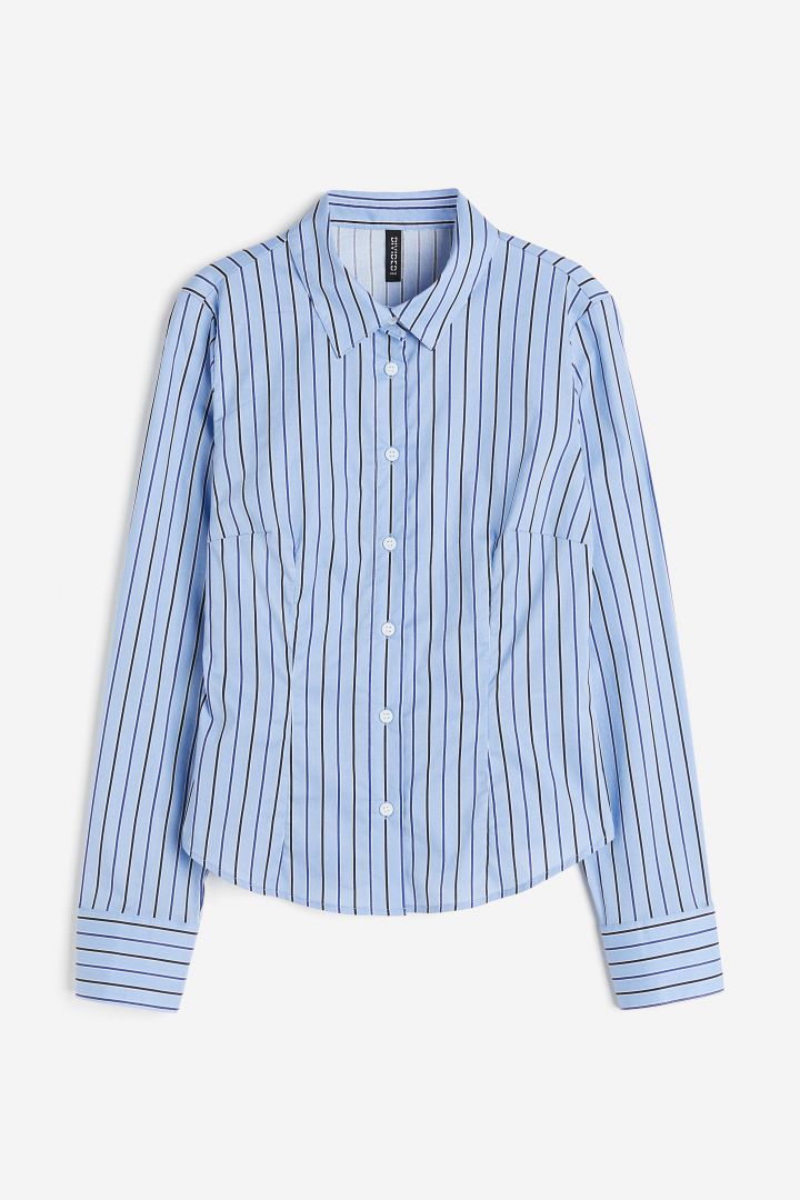 Fitted poplin shirt - Light blue/Striped| H&M CN