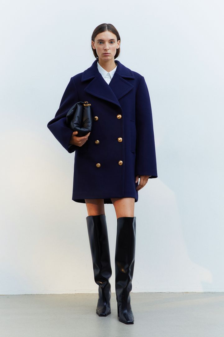 H&m navy coat sale