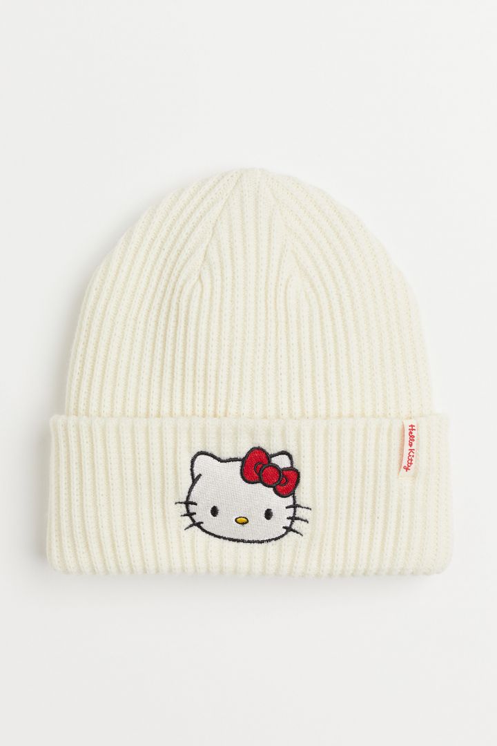 Rib-knit hat - White/Hello Kitty| H&M CN