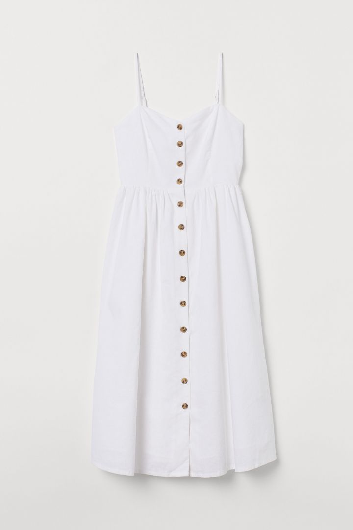 Linen-blend dress - White| H☀M CN