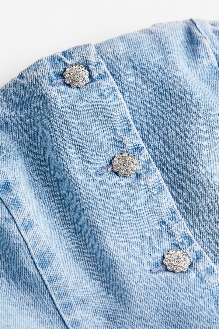 Scattered Rhinestone Denim Corset Top - Mid Blue