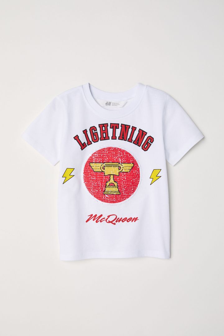 Reversible sequin T shirt White Lightning McQueen H M CN