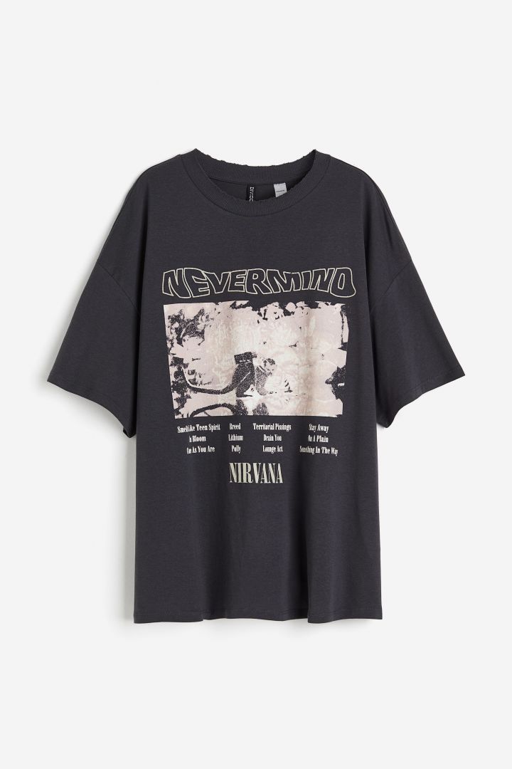Oversized printed T-shirt - Dark grey/Nirvana| H&M CN