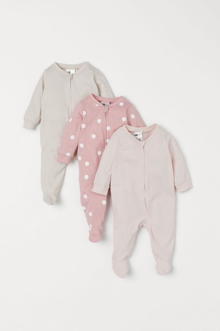 3 Pack Zip Up Pyjamas Pink Spotted H M Cn