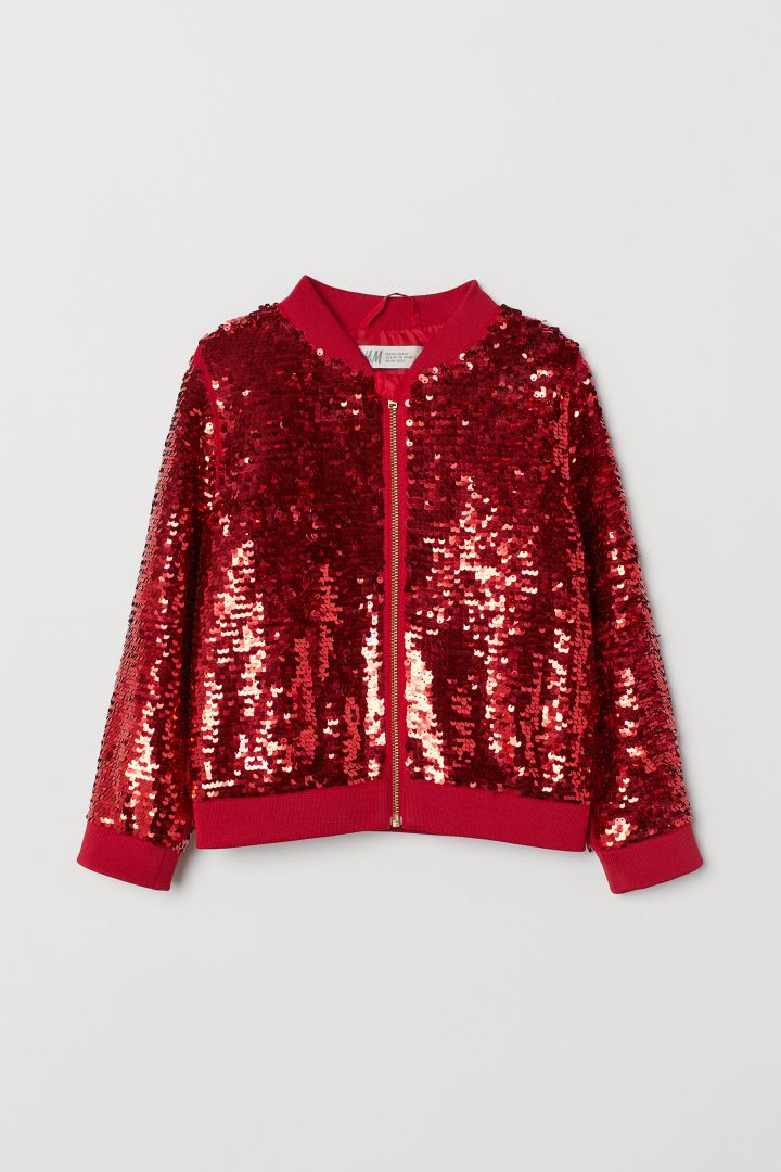 Sequined bomber jacket - Red| H☀M CN