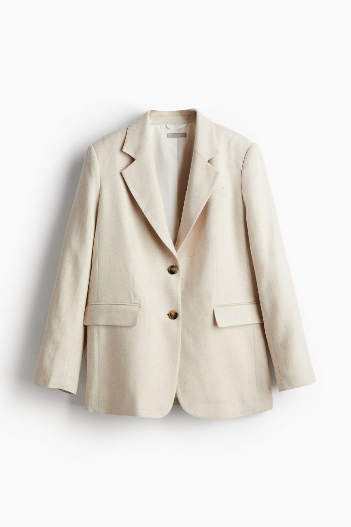 Linen-blend twill blazer - Light beige| H&M CN