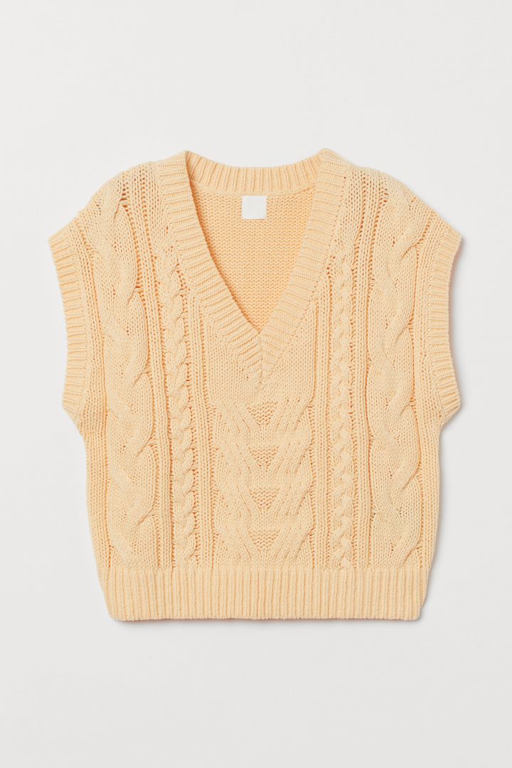 Cable-knit sweater vest - Light yellow| H&M CN