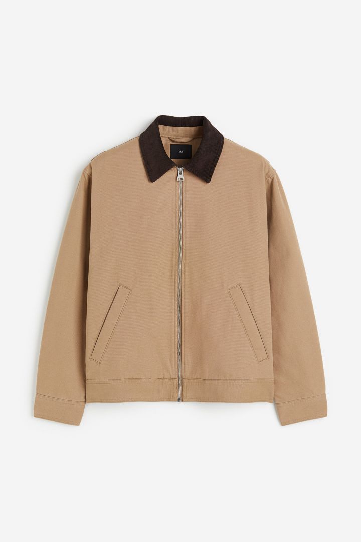 Loose Fit Jacket with corduroy collar - Beige| H&M CN