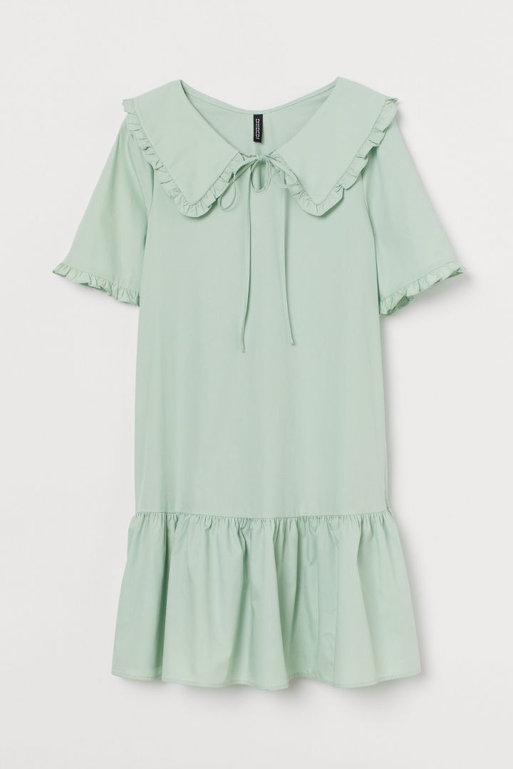 Cotton poplin dress - Light green| H☀M CN