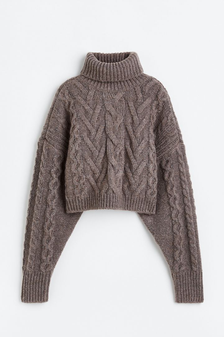 Wool-blend cable-knit jumper - Dark greige| H&M CN