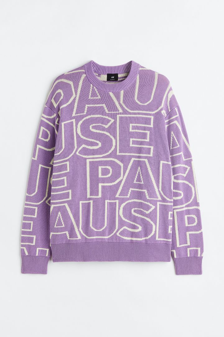 ASOS DESIGN jacquard knit jumper with pansy design in lilac