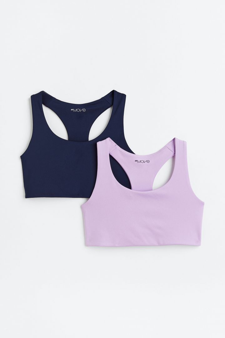 2-pack Medium Support Sports bras - Light purple/Navy blue