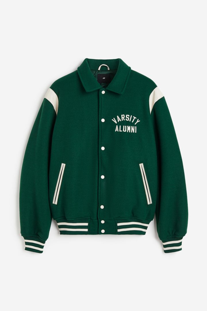 Loose Fit Varsity jacket - Dark green/Varsity Alumni| H&M CN