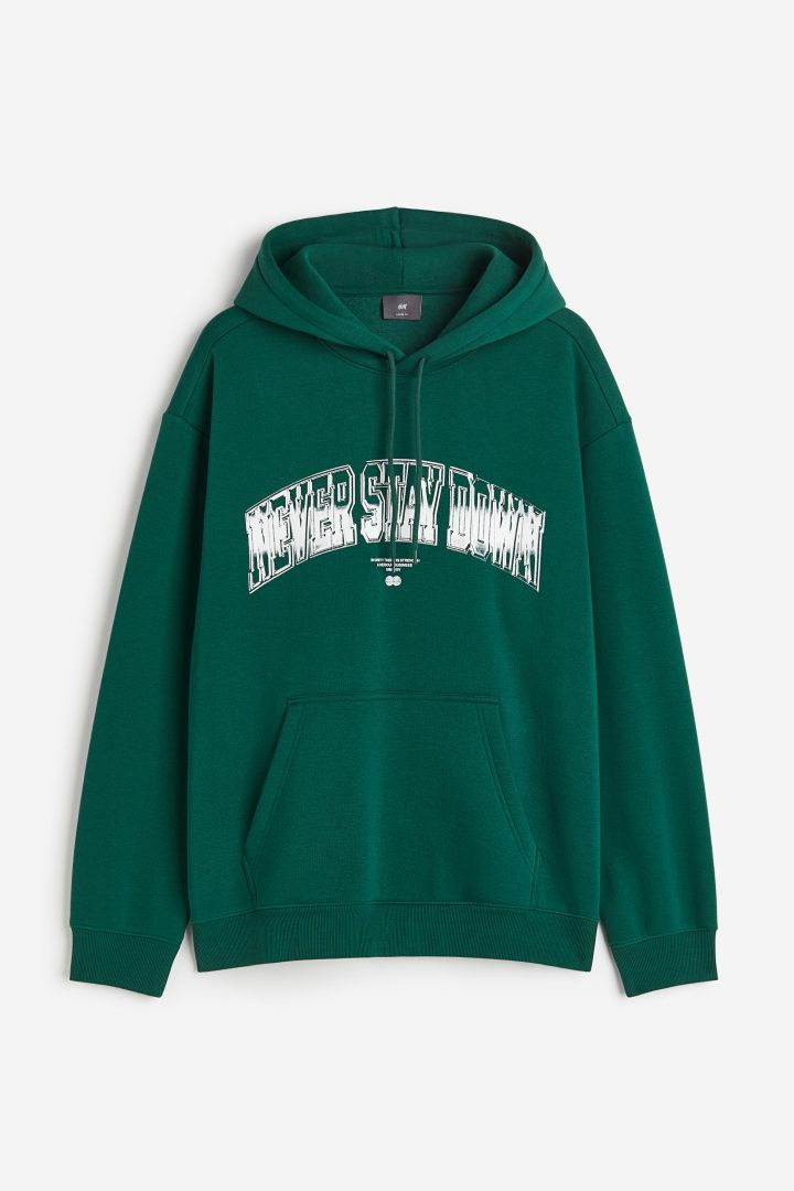 Loose Fit Printed hoodie - Green/Never Stay Down| H&M CN