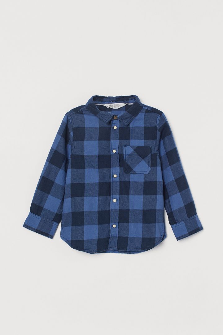 Hooded flannel shirt Dark blue Checked H M CN