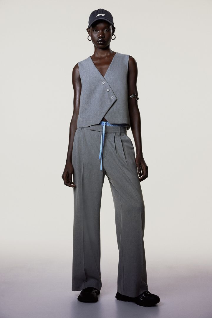 Asymmetric-front suit waistcoat - Grey| H&M CN